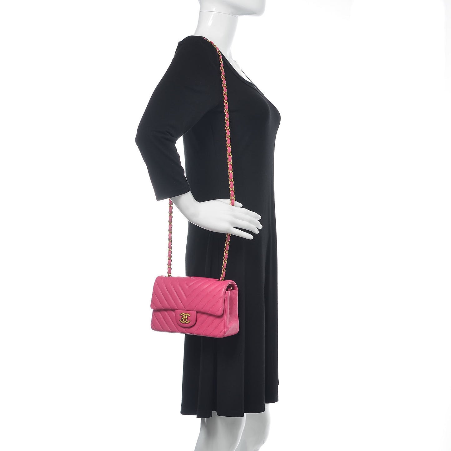 Lambskin Chevron Quilted Mini Rectangular Flap Dark Pink