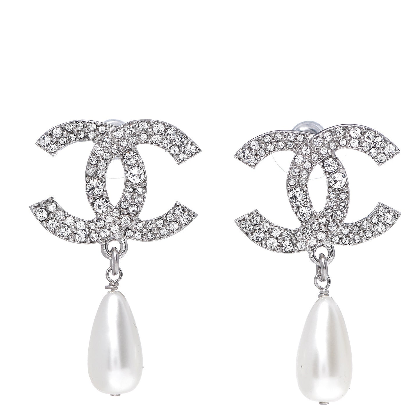 Crystal Pearl CC Drop Darling Bows Earrings Silver Pearly White