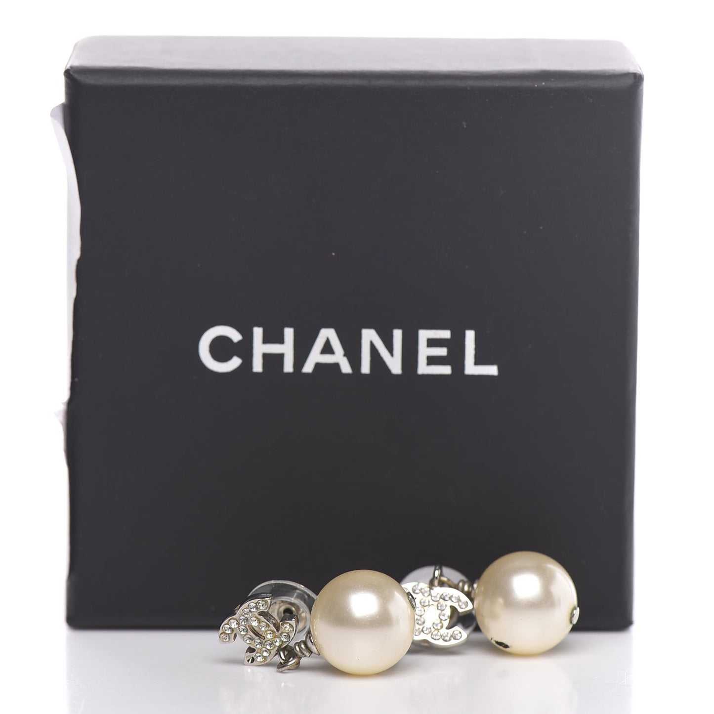 Crystal Pearl CC Drop Earrings Silver