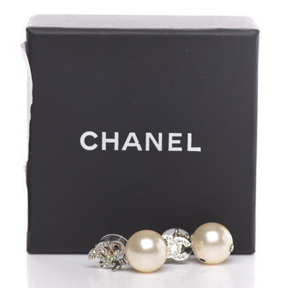 Chanel Crystal Pearl CC Drop Earrings Silver 6 of 6