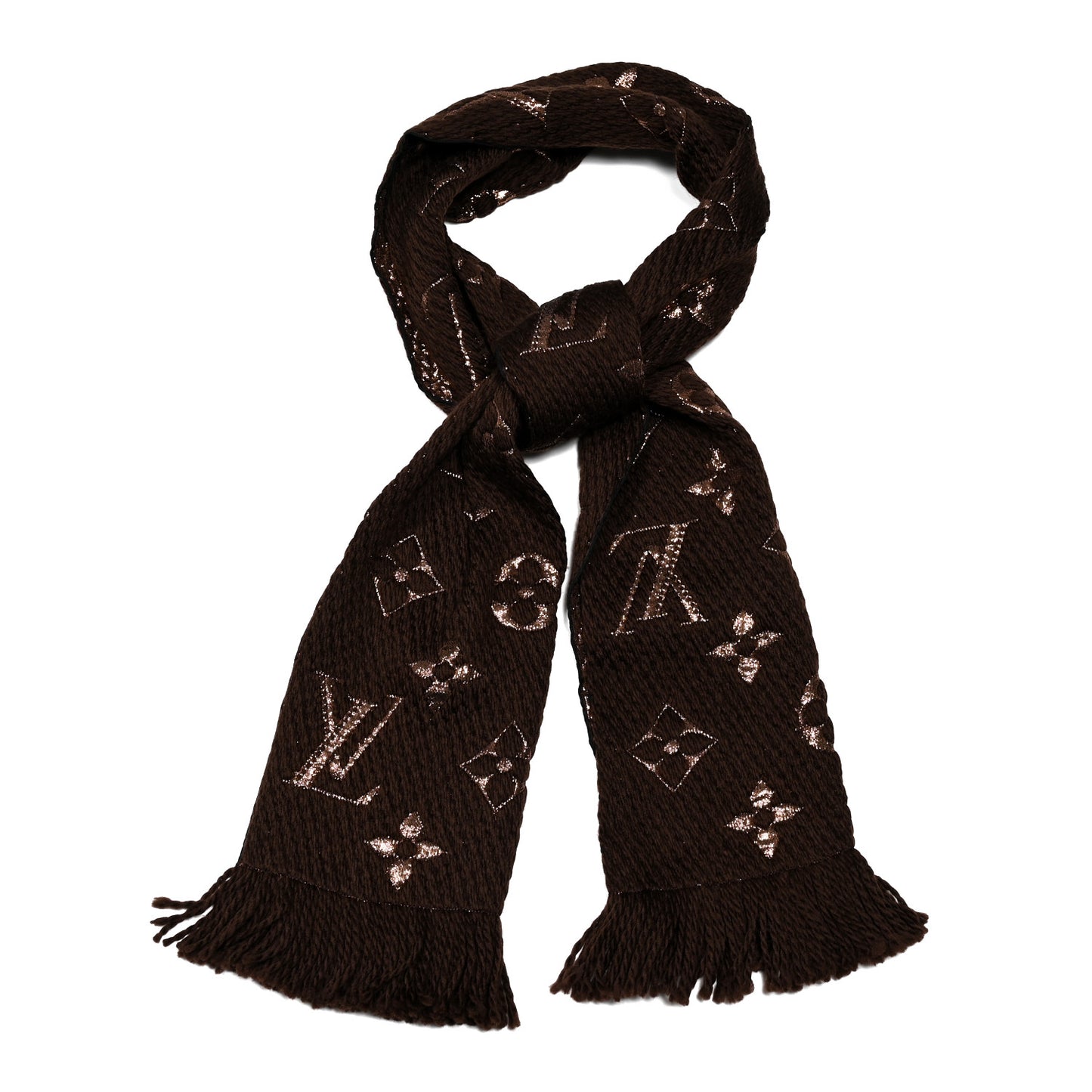 Wool Silk Logomania Shine Scarf Marron