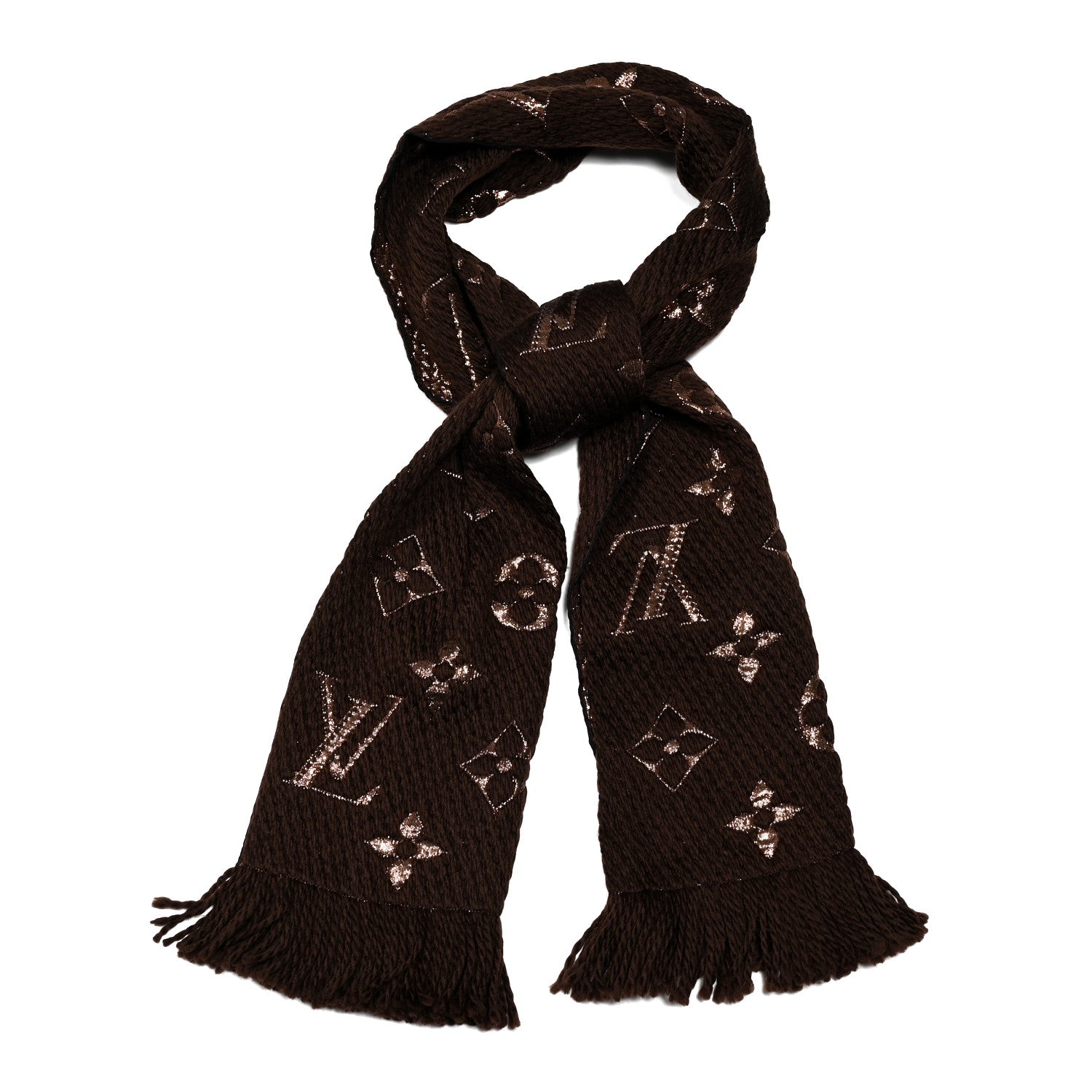 Louis Vuitton Wool Silk Logomania Shine Scarf Marron 1 of 4