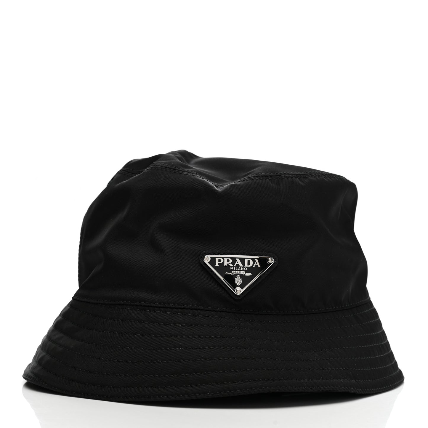 Re-Nylon Metal Triangle Logo Womens Bucket Hat M Black