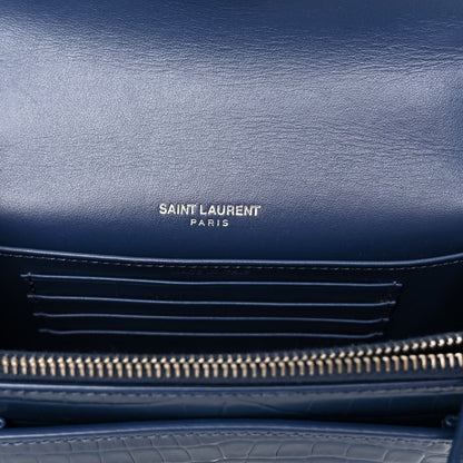 Saint Laurent Calfskin Crocodile Embossed Monogram Sunset Chain Wallet Denim 6 of 11