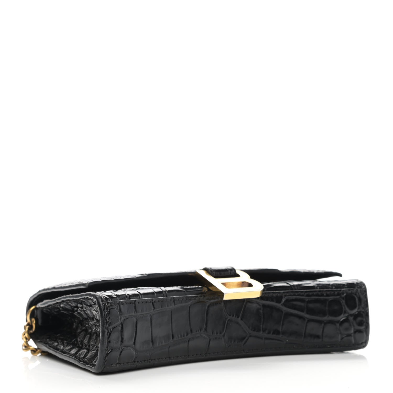 Balenciaga Shiny Calfskin Crocodile Embossed Hourglass Chain Bag Black 3 of 11