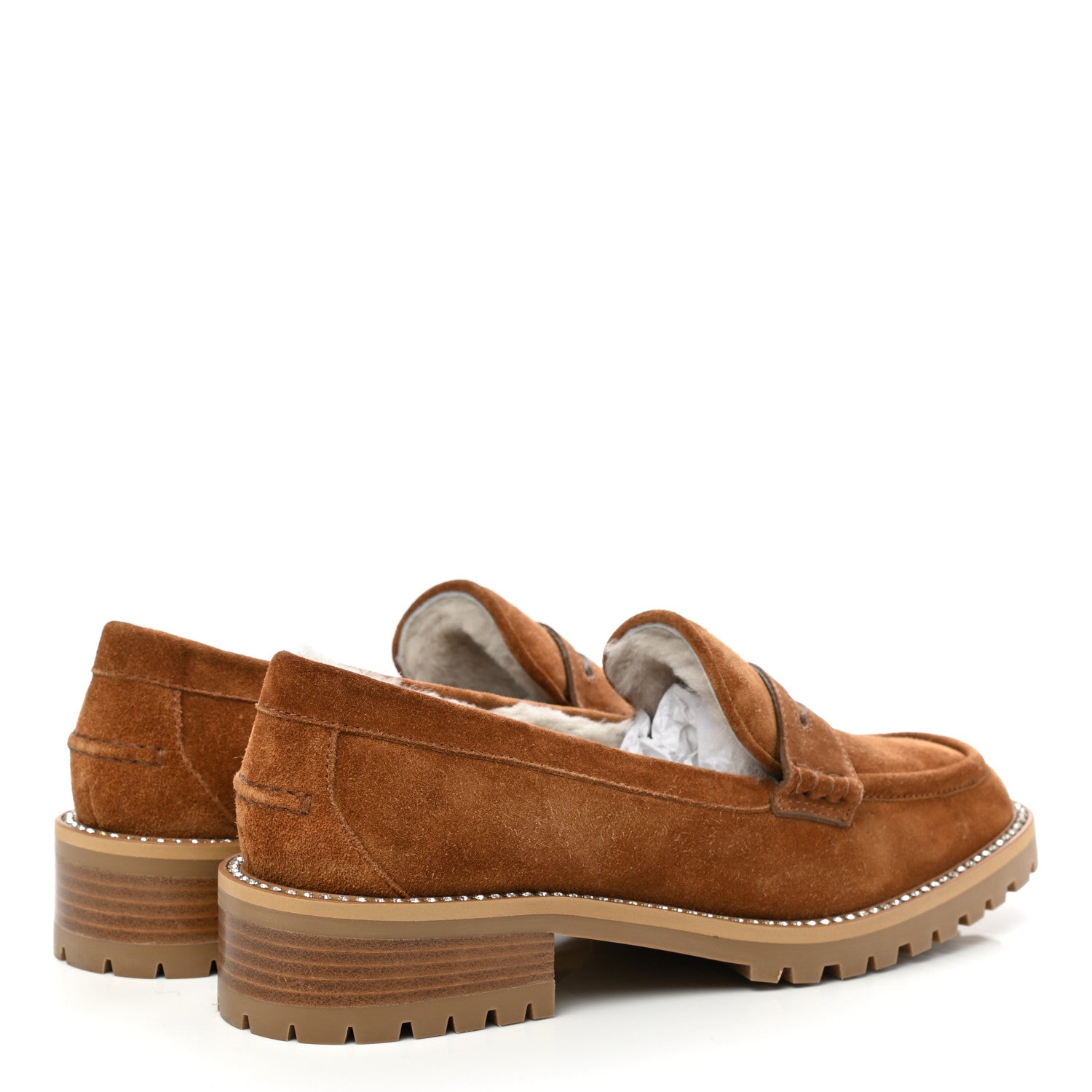 Jimmy Choo Suede Shearling Crystal Deanna Penny Loafers 40.5 Natural Tan 4 of 7