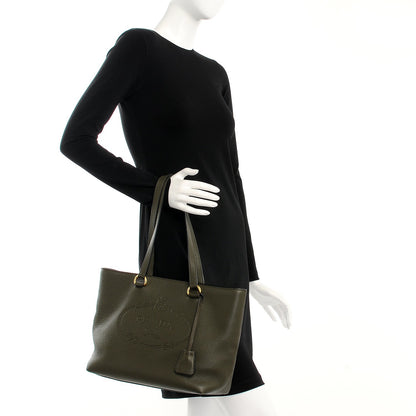 Prada Vitello Daino Logo Tote Dark Green 2 of 12