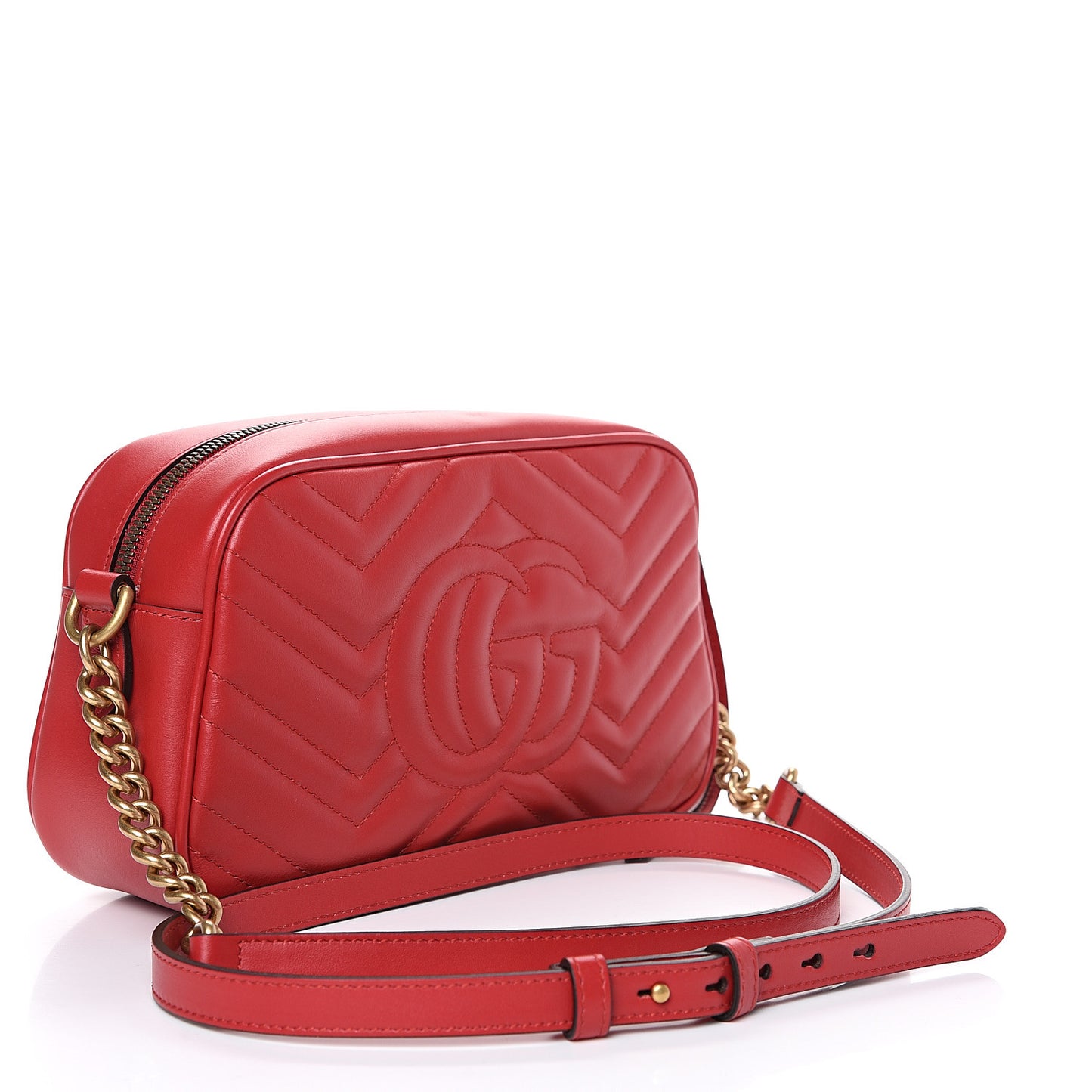 Calfskin Matelasse Small GG Marmont Chain Shoulder Bag Hibiscus Red