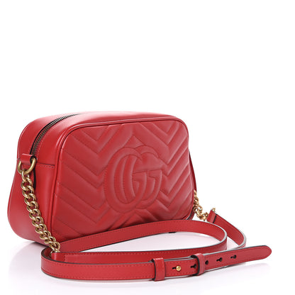 Gucci Calfskin Matelasse Small GG Marmont Chain Shoulder Bag Hibiscus Red 2 of 9