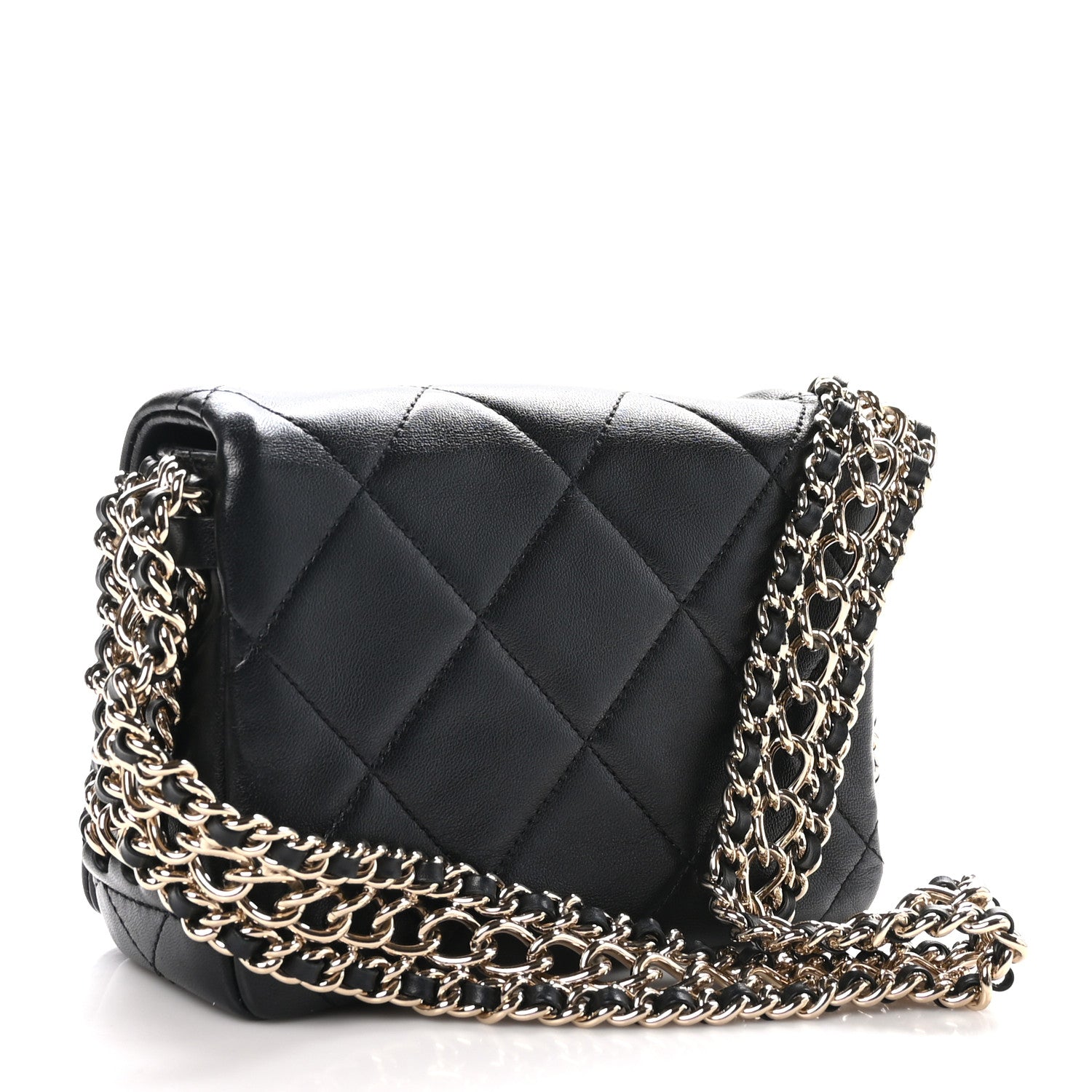 Chanel Lambskin Quilted Mini Chain Rows Flap Black 3 of 11