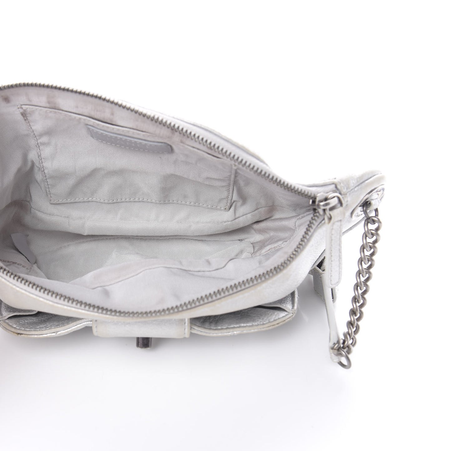Metallic Grained Calfskin Quilted Casual Rock Waist Bag Fanny Pack Silver
