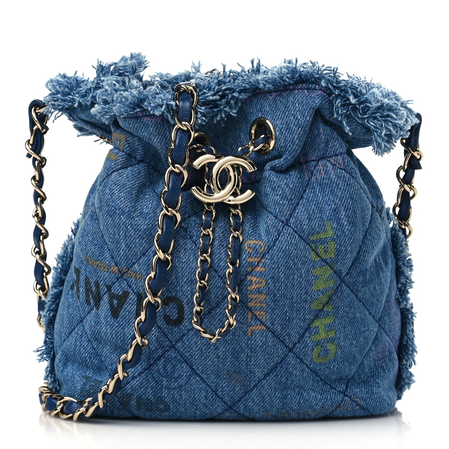 Chanel Denim Quilted Small Mood Bucket With Chain Blue Multicolor 1 of 10