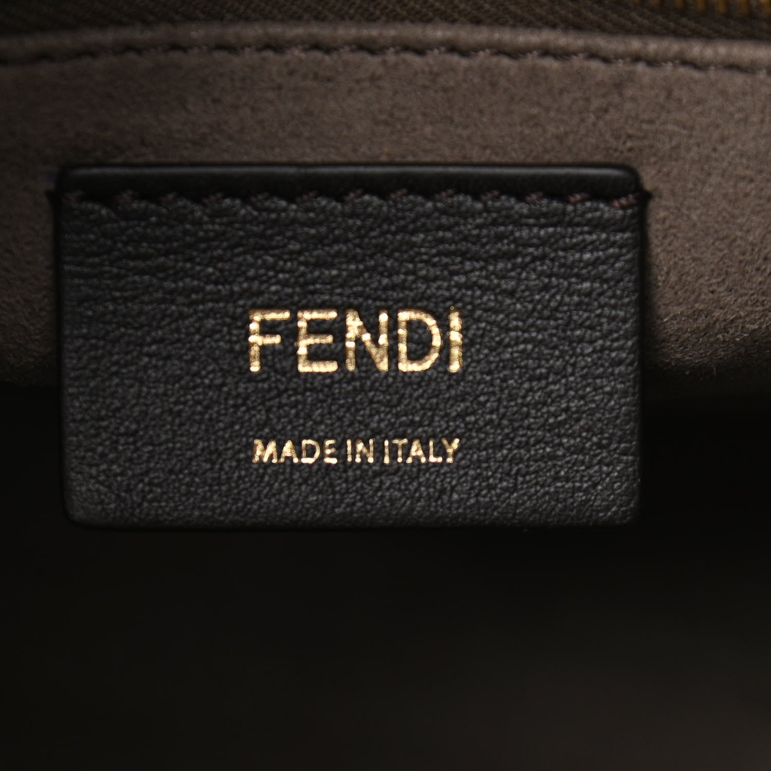 Fendi Glazed Fabric Vitello Century Plexiglass FF 1974 Stamp Patch Small Runaway Shopper Tote Mogano Panna Black 6 of 10