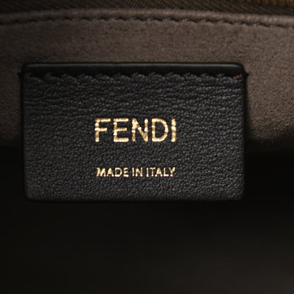 Fendi Glazed Fabric Vitello Century Plexiglass FF 1974 Stamp Patch Small Runaway Shopper Tote Mogano Panna Black 6 of 10