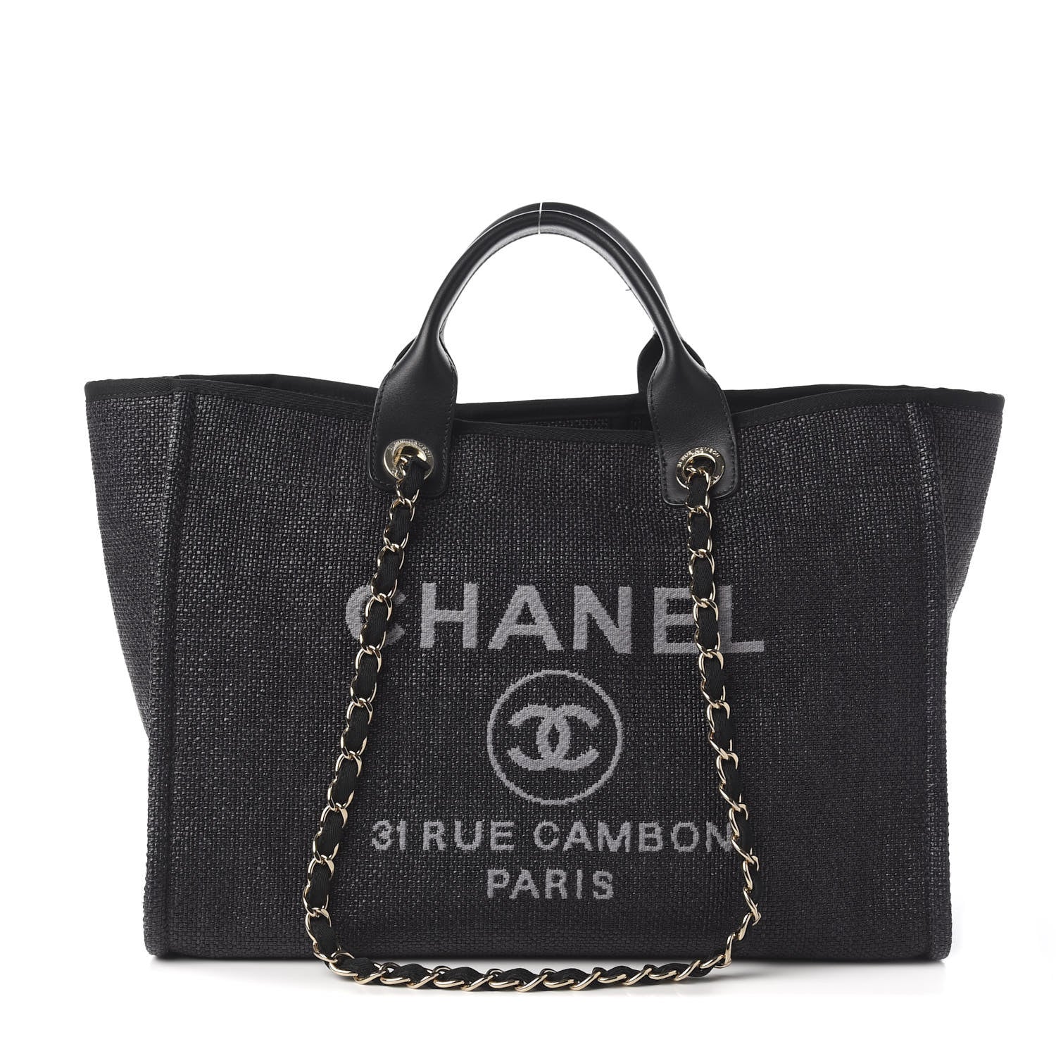 Chanel Woven Straw Raffia Medium Deauville Tote Black 1 of 9