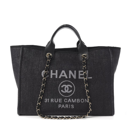 Chanel Woven Straw Raffia Medium Deauville Tote Black 1 of 9