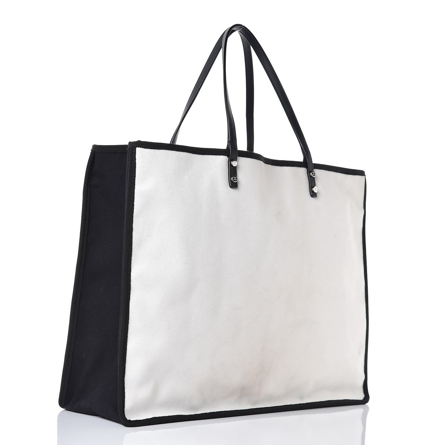 Canvas Calfskin Large Let's Demonstrate Tote White Black