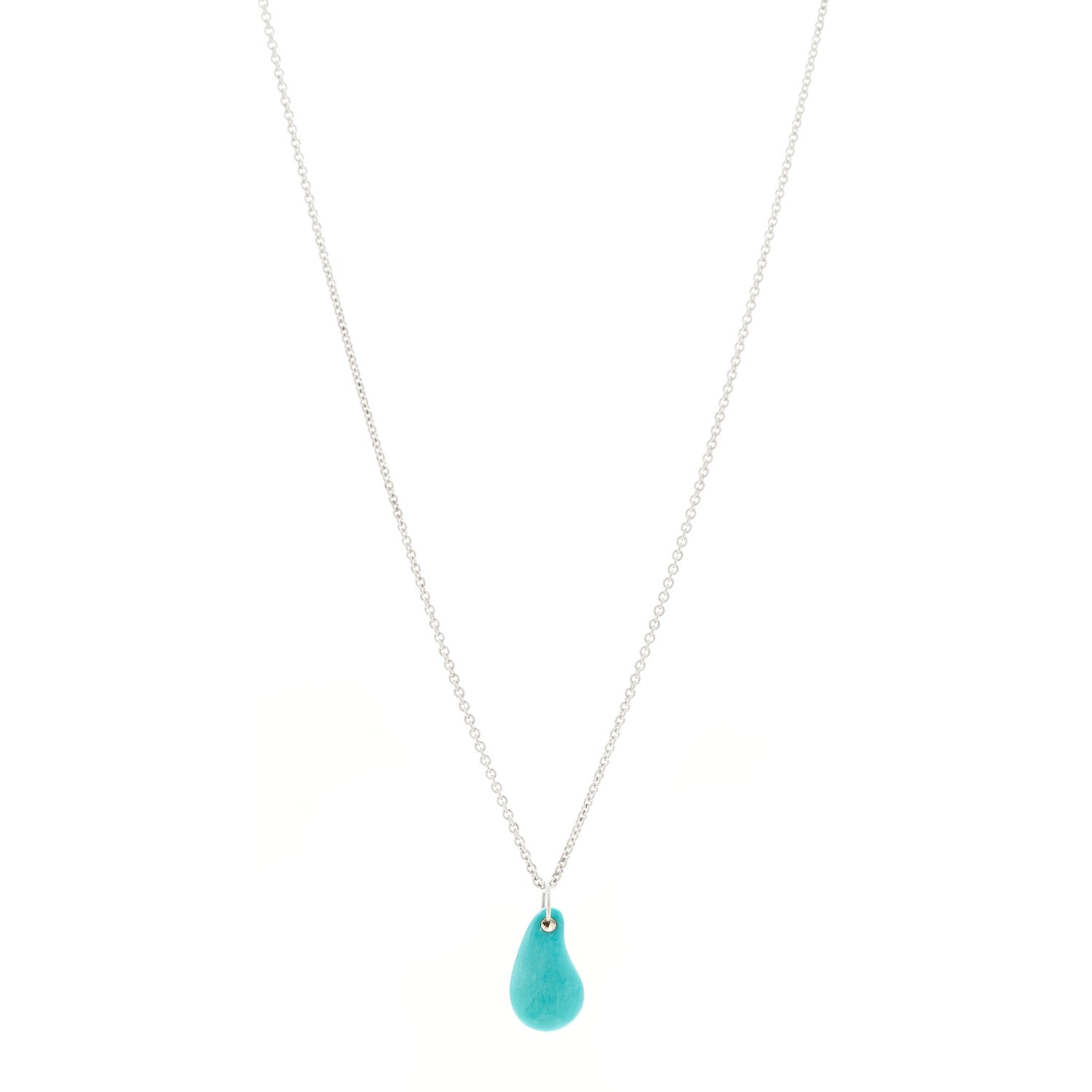 Tiffany Sterling Silver Turquoise Elsa Peretti Teardrop Pendant Necklace 1 of 5
