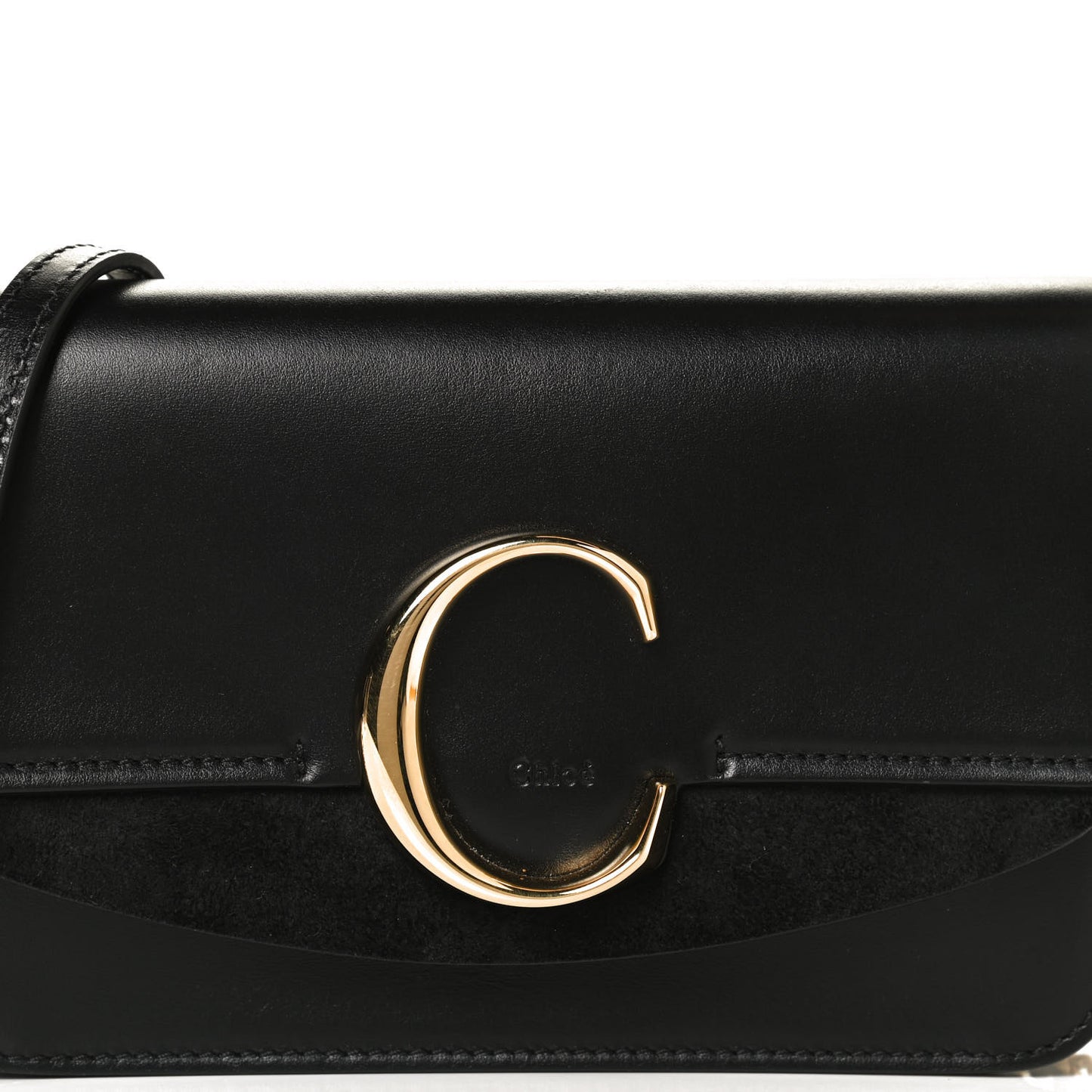 Calfskin Suede C Clutch With Chain Black