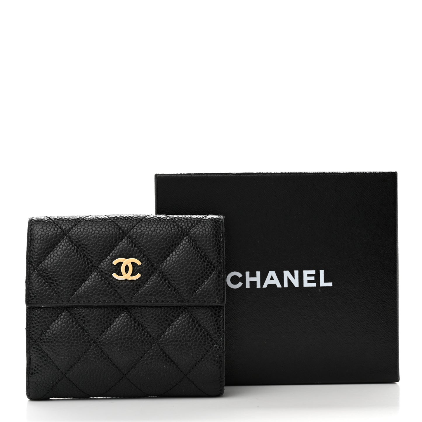 Caviar Quilted Compact French Flap Wallet Black