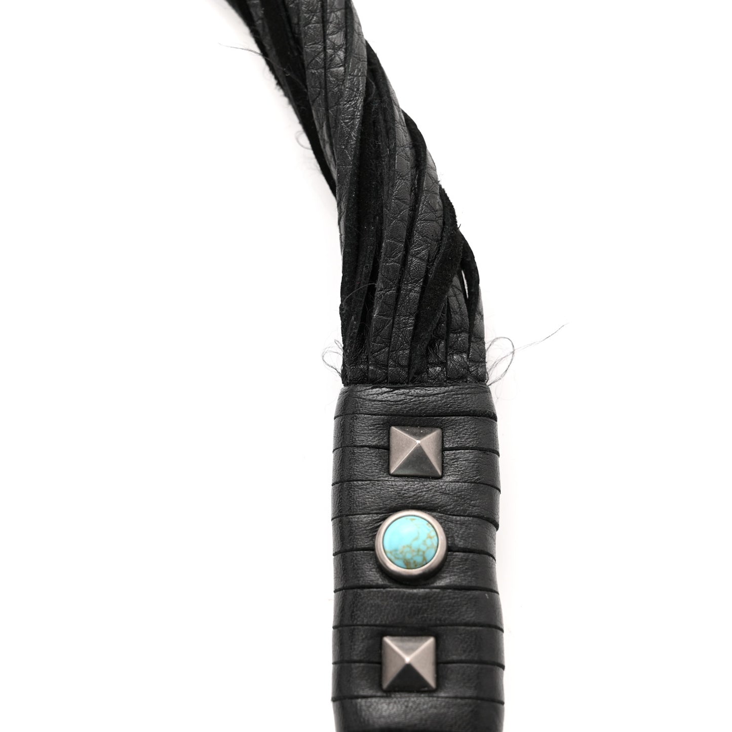 Pebbled Calfskin Embroidered Rockstud Rolling Fringe Messenger Black