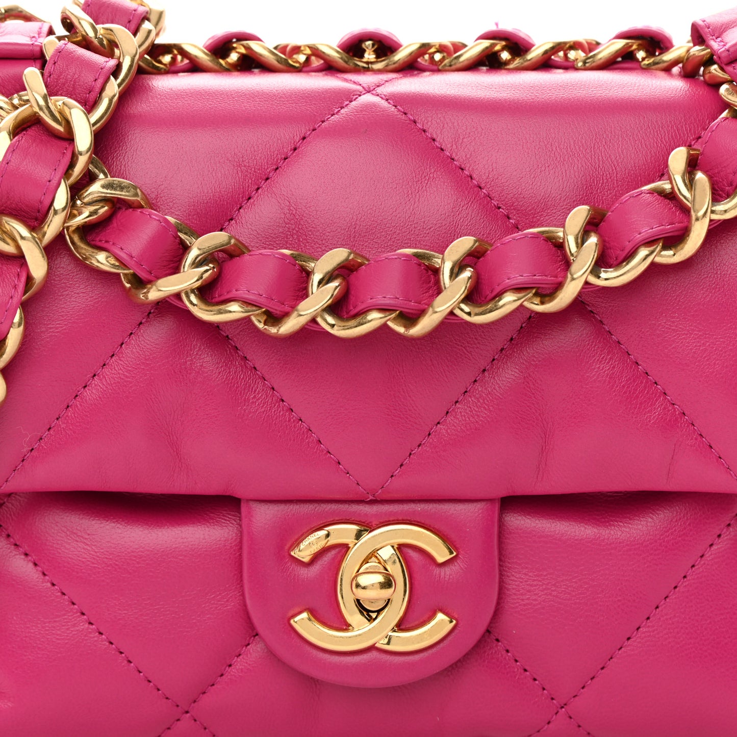 Lambskin Quilted Small Chain Top Handle Flap Fuchsia