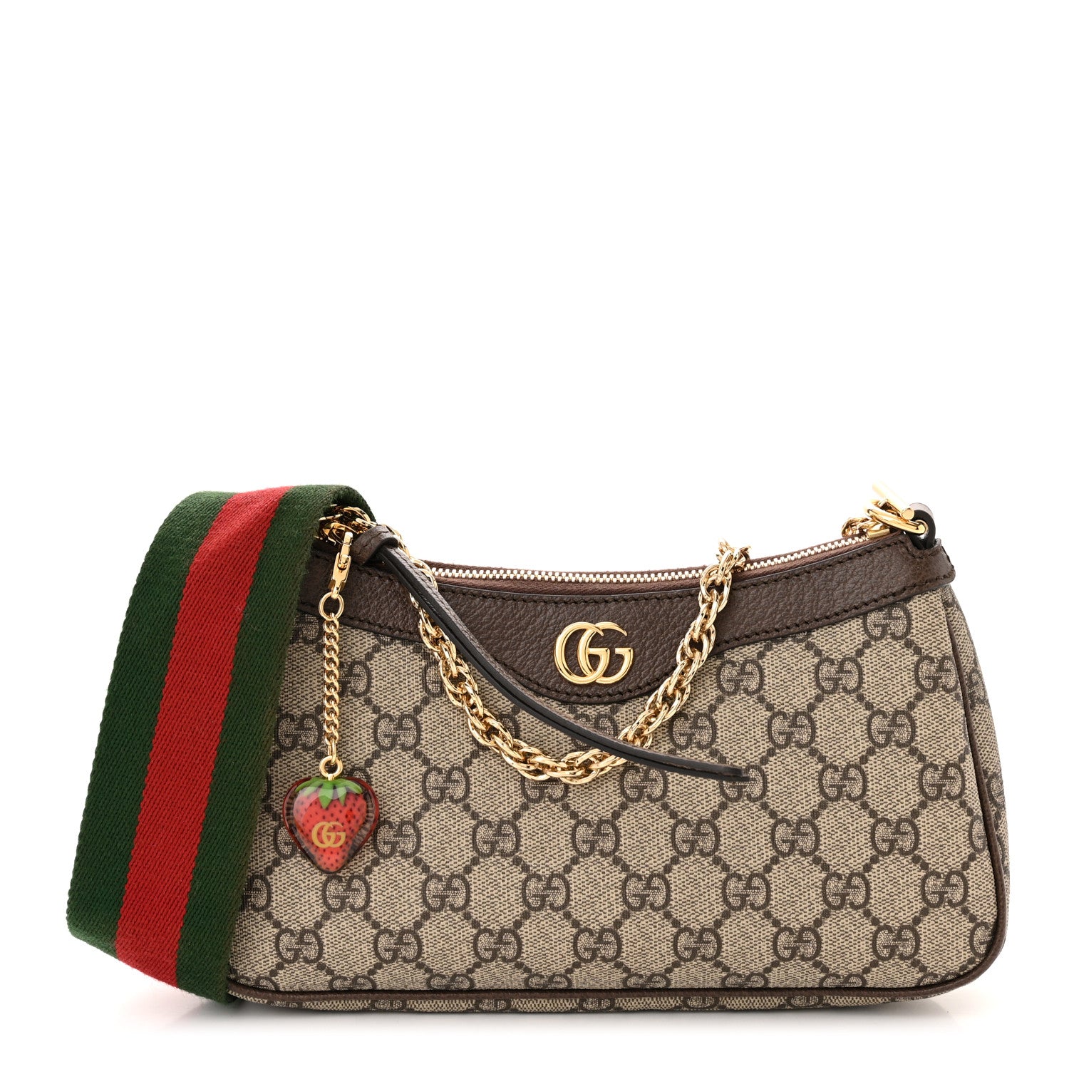 Gucci GG Supreme Monogram Textured Dollar Calfskin Web Small Ophidia GG Handbag Beige Ebony New Acero 1 of 14