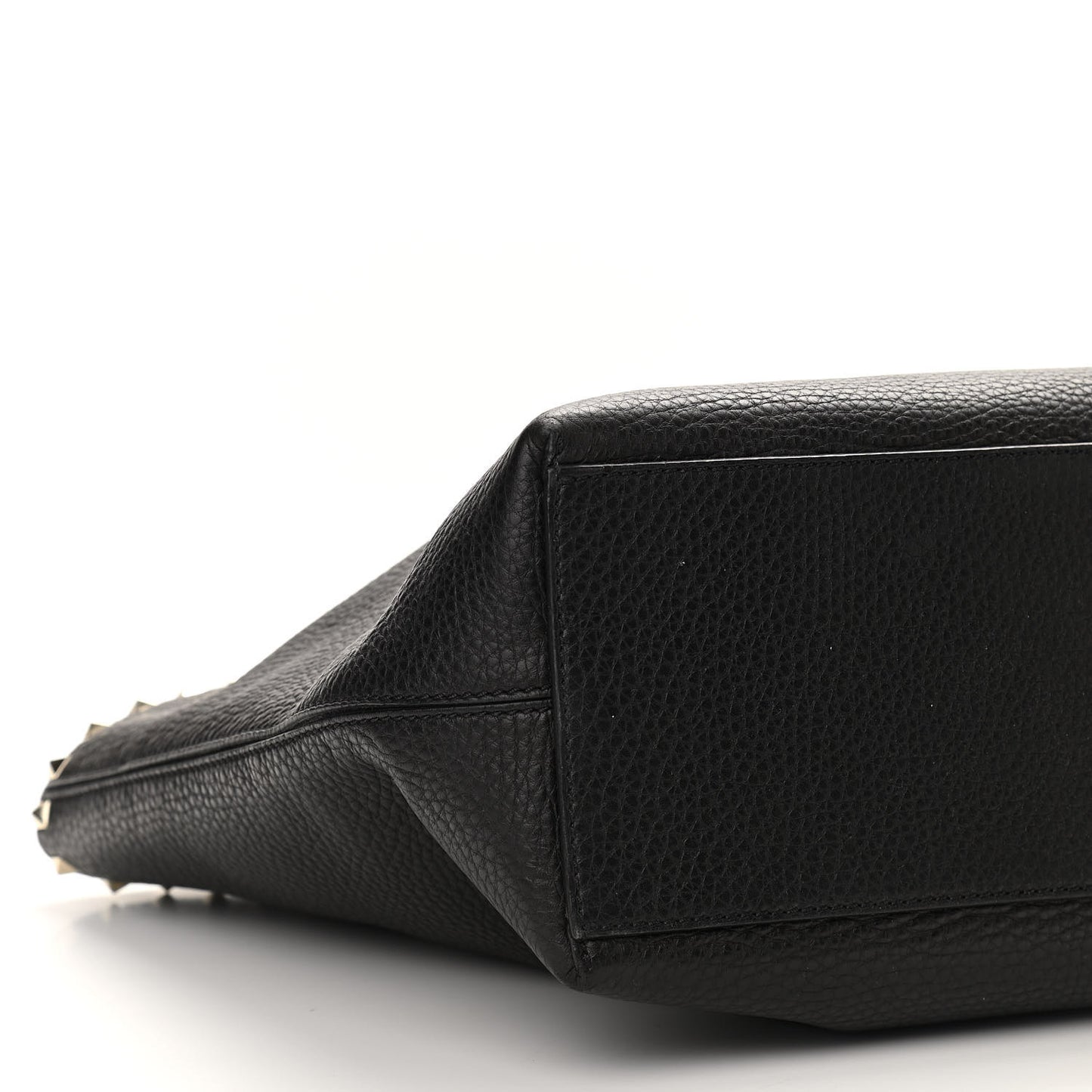 Grained Calfskin Rockstud Shoulder Tote Black