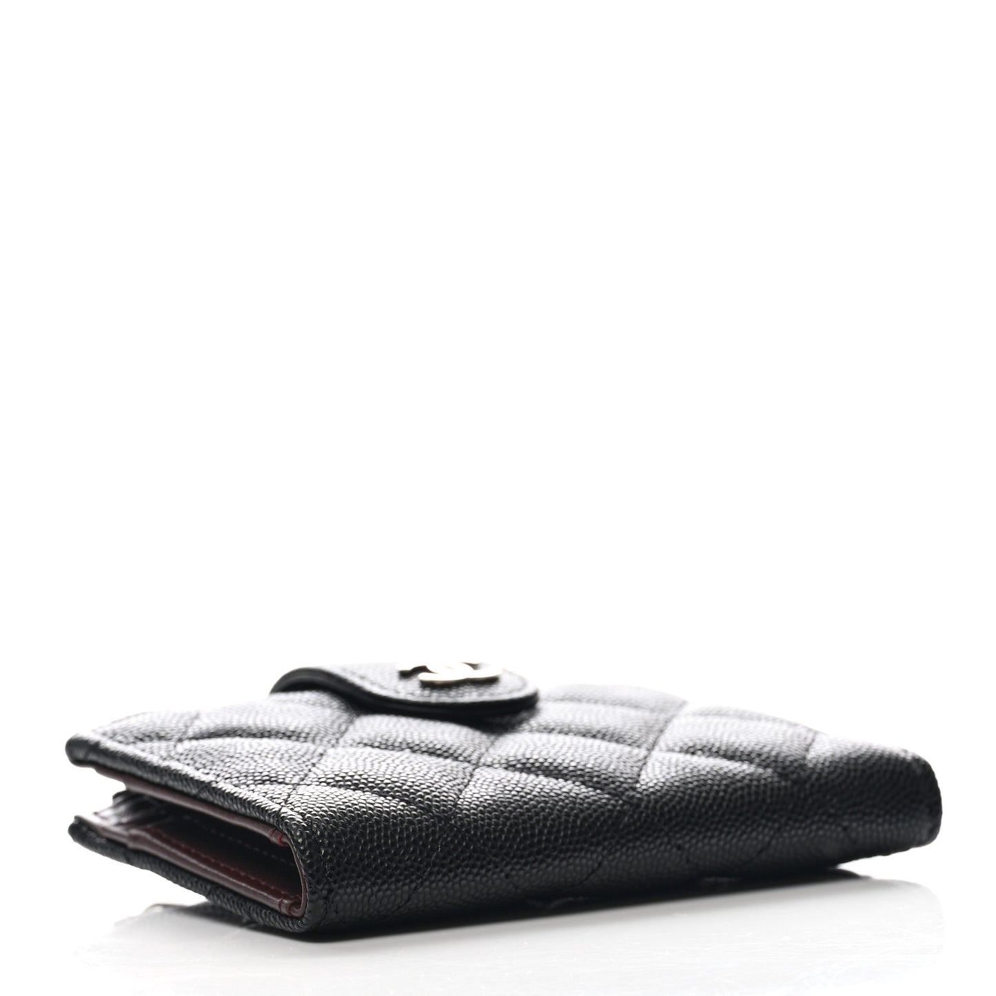 Caviar Quilted Compact Zipped Pocket Wallet Black