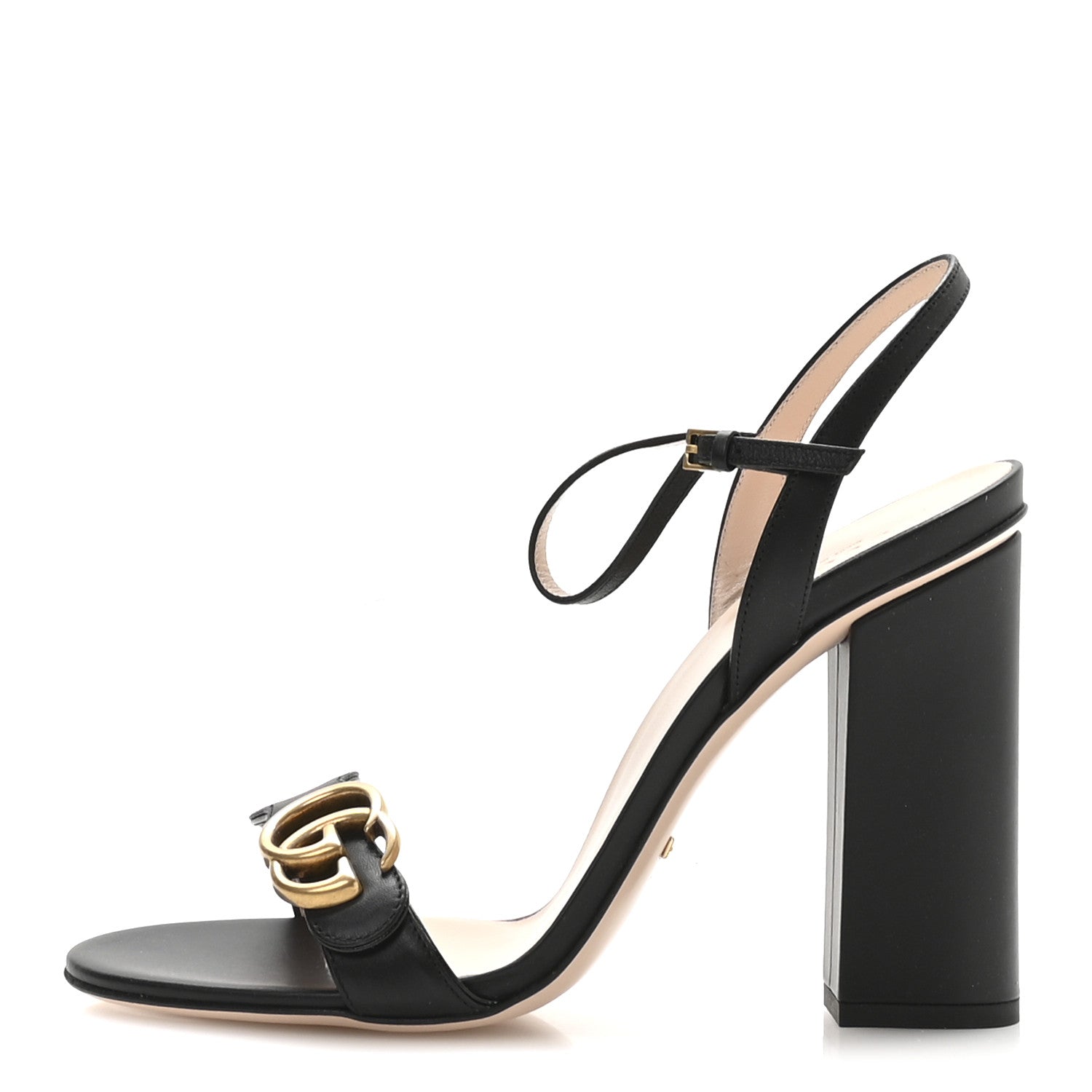 Gucci Lifford Calfskin GG Marmont Ankle Wrap 105mm Sandals 41 Black 1 of 8