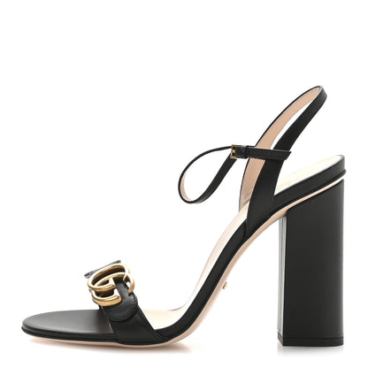Gucci Lifford Calfskin GG Marmont Ankle Wrap 105mm Sandals 41 Black 1 of 8