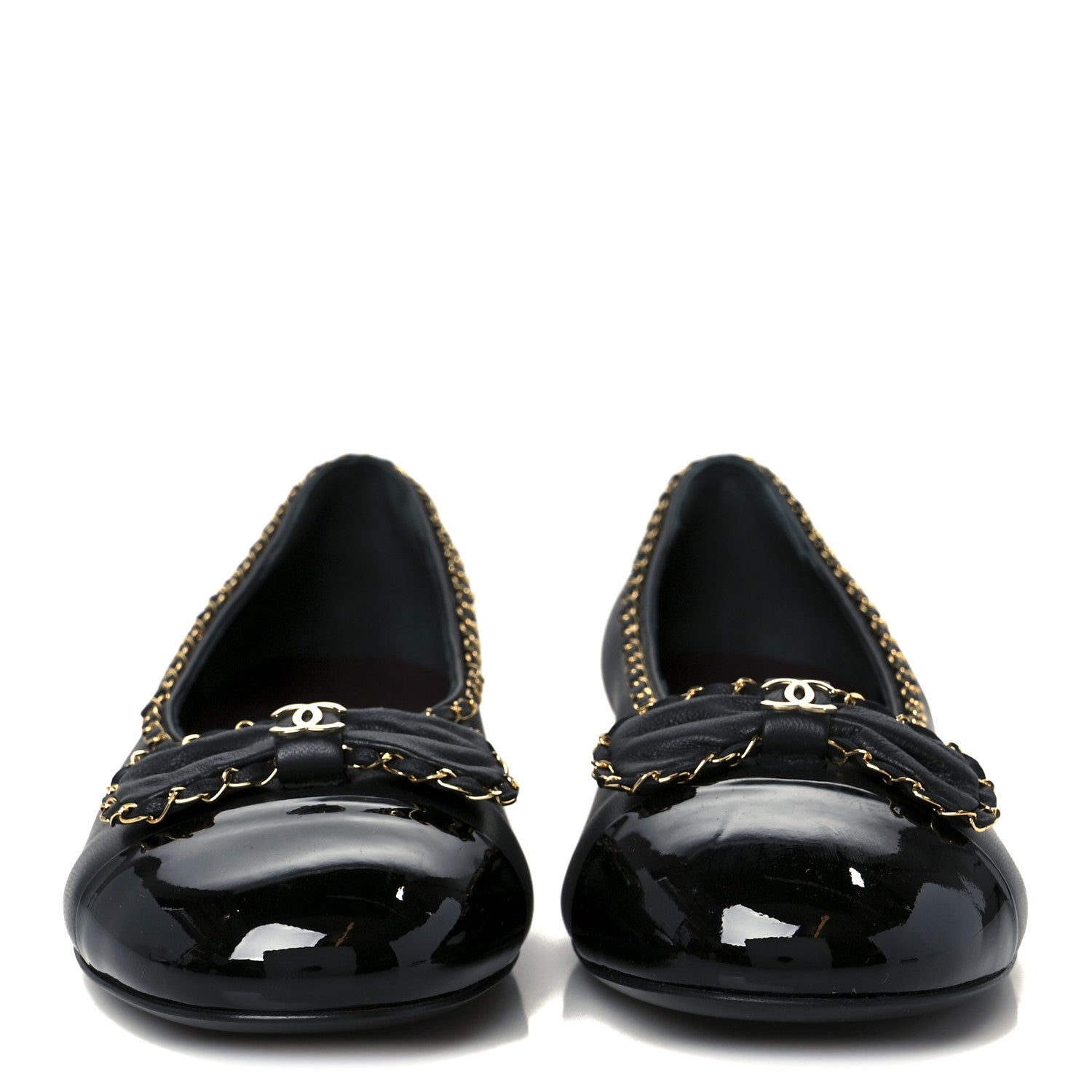 Chanel Lambskin Patent Cap Toe Chain Around Ballerina Flats 39.5 Black 3 of 10