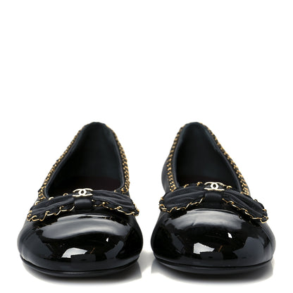Chanel Lambskin Patent Cap Toe Chain Around Ballerina Flats 39.5 Black 3 of 10