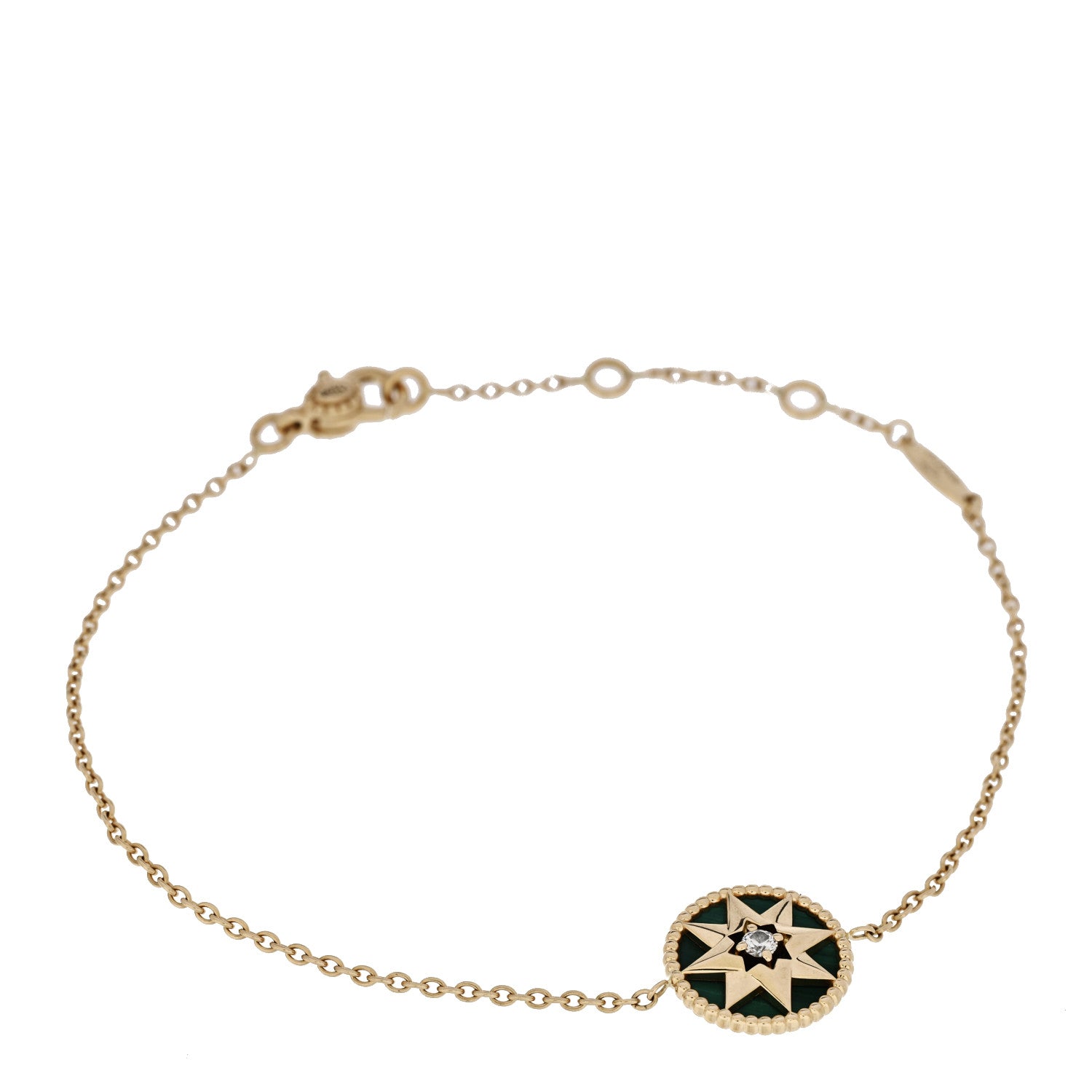 Christian Dior 18K Yellow Gold Diamond Malachite Rose Des Vents Bracelet 1 of 4