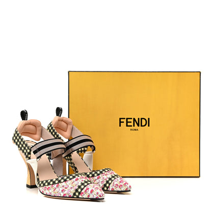 Fendi Cotton Printed Colibri Slingback Mid-Heel Pumps 36 Rosa Multi Black Crema 11 of 11