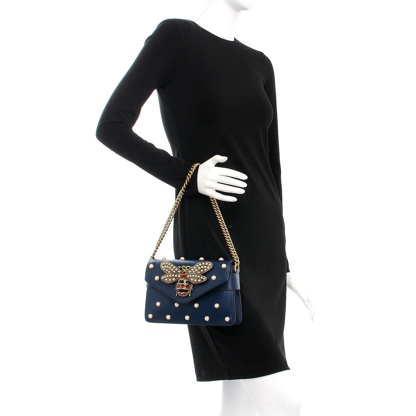 Nappa Pearl Studded Mini Queen Margaret Broadway Shoulder Bag Blue Agata