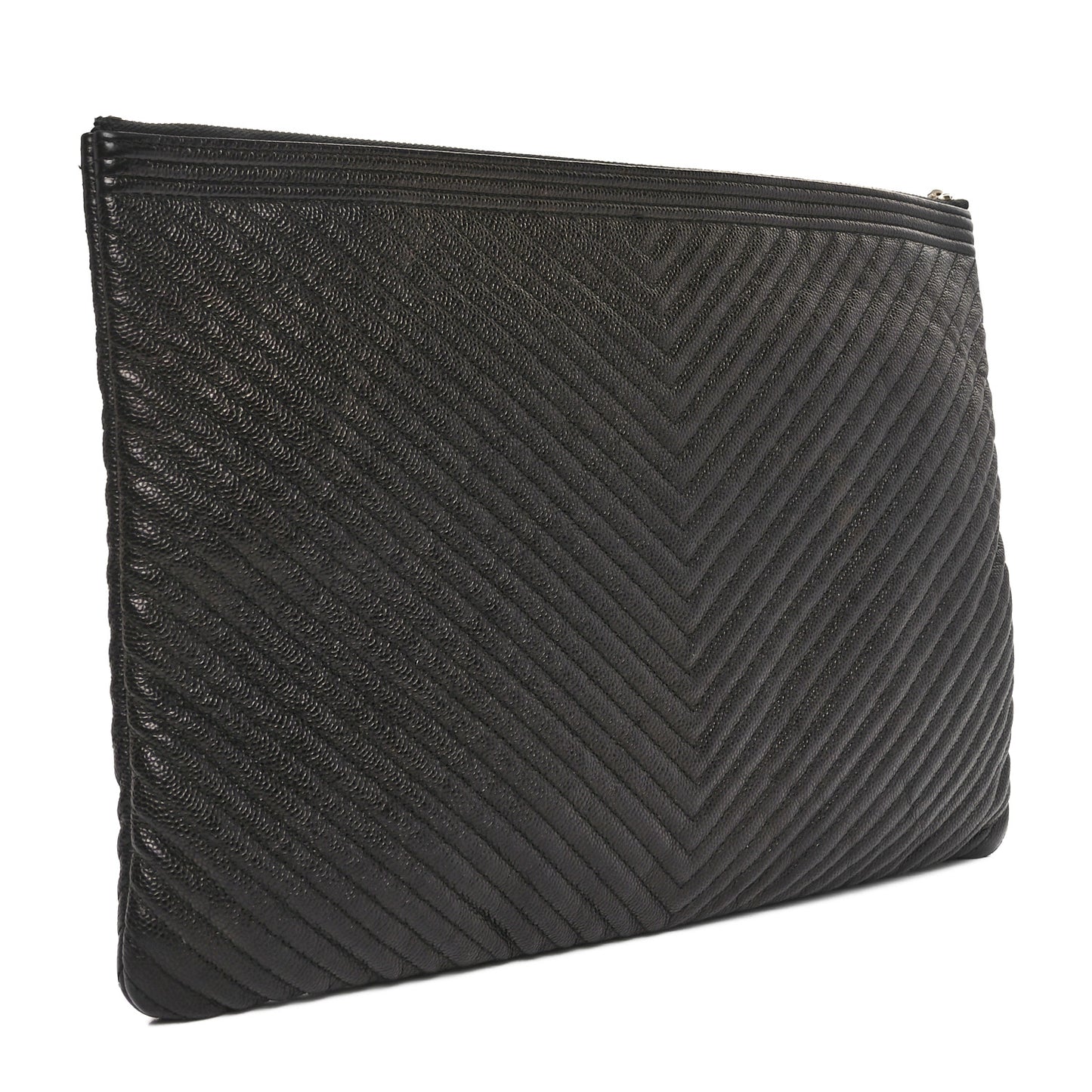 Caviar Chevron Boy Zip Pouch Black