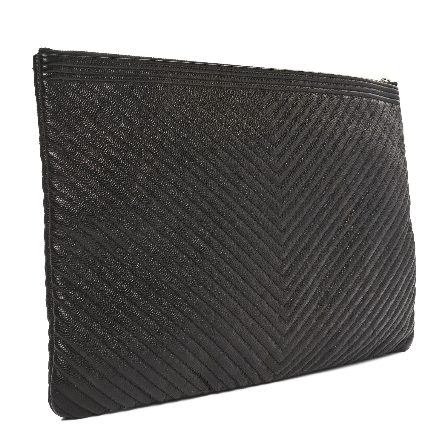 Chanel Caviar Chevron Boy Zip Pouch Black 3 of 10