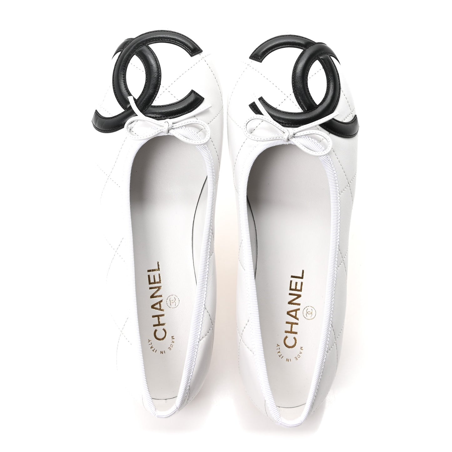 Lambskin Quilted CC Cambon Ballet Flats 41 White Black