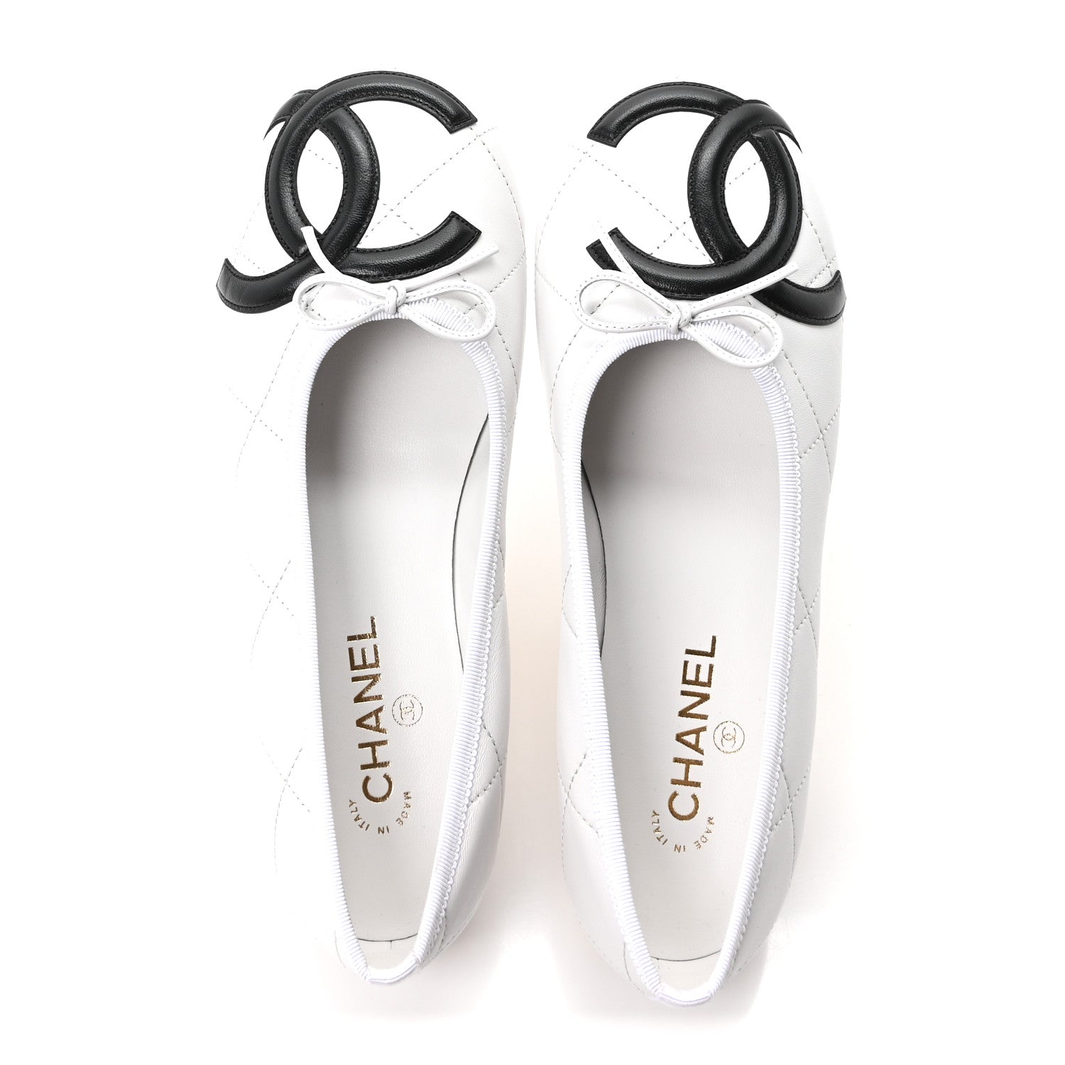 Chanel Lambskin Quilted CC Cambon Ballet Flats 41 White Black 2 of 10
