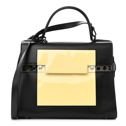 Delvaux Calfskin Patent Calfskin GM Tempete Satchel Black White 1 of 18