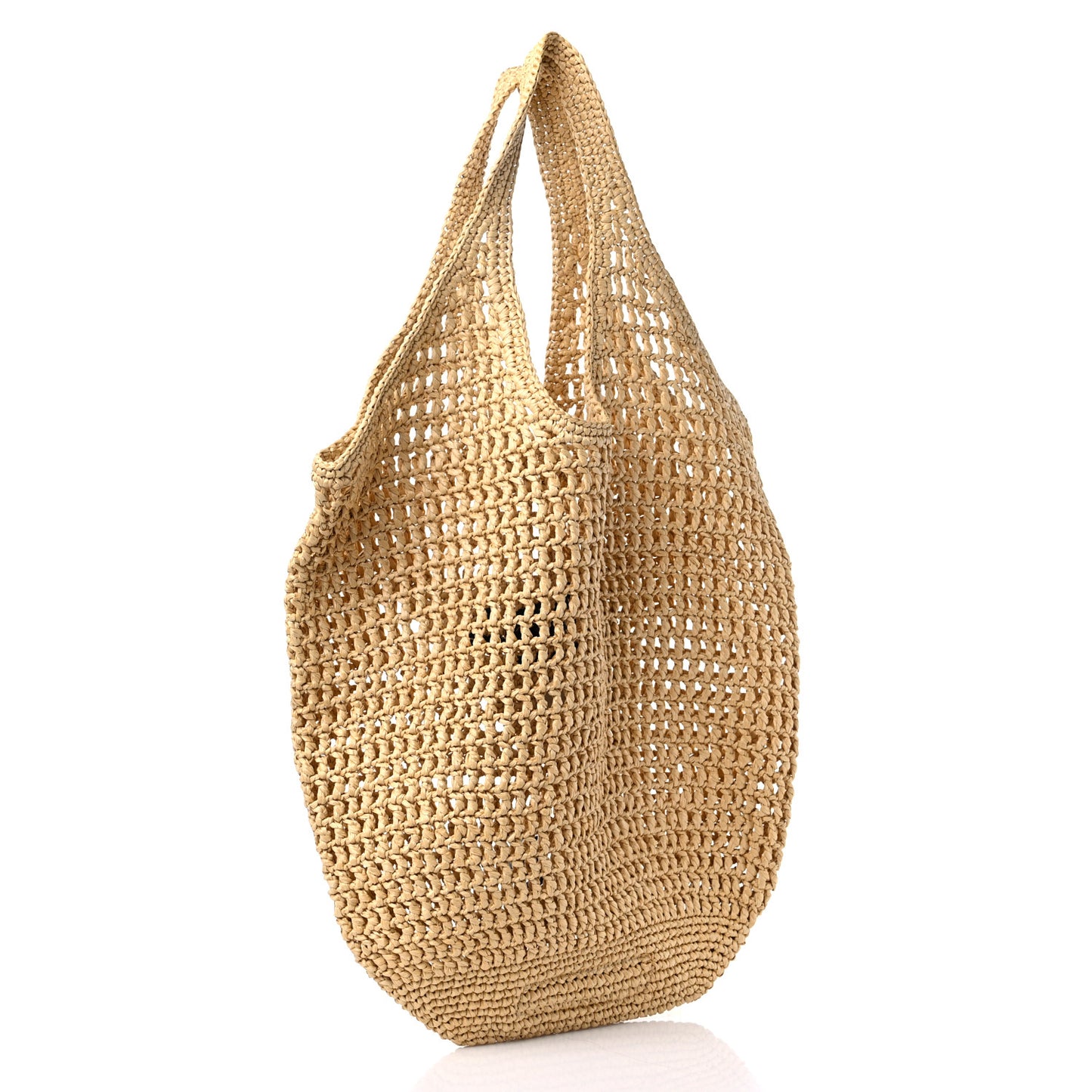 Yarn Raffia Effect Crochet Logo Embroidered Shopping Tote Bag Naturale