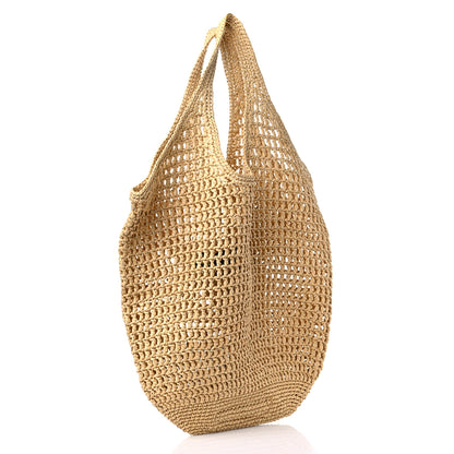 Prada Yarn Raffia Effect Crochet Logo Embroidered Shopping Tote Bag Naturale 3 of 9