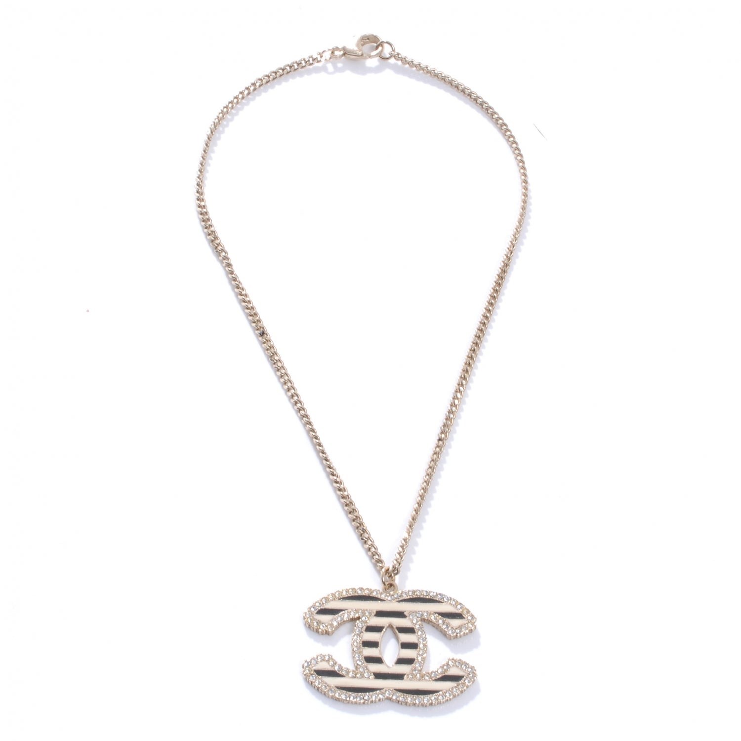 Chanel Crystal Enamel Striped Large CC Necklace Gold 3 of 5