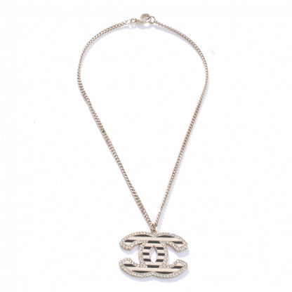 Chanel Crystal Enamel Striped Large CC Necklace Gold 3 of 5