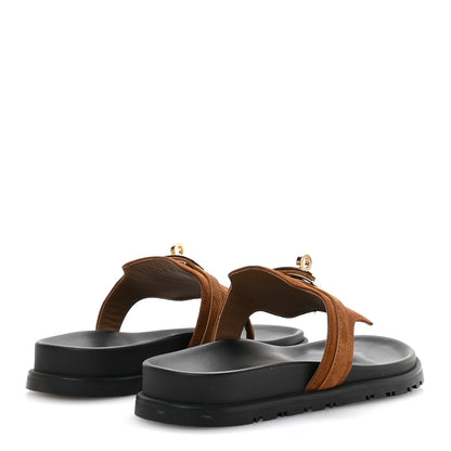 Hermes Suede Goatskin Womens Empire Sandals 37 Gold 5 of 9
