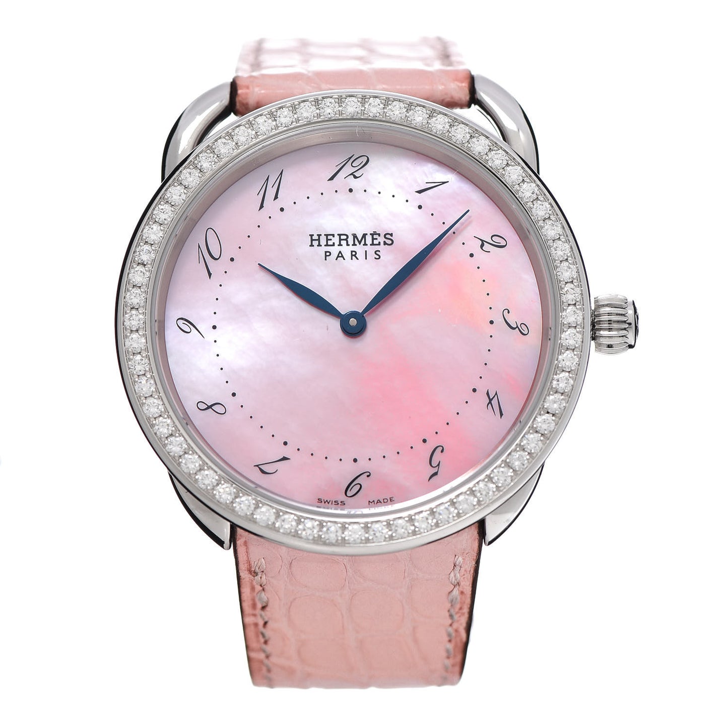 Stainless Steel Alligator Diamond Bezel Pink Mother of Pearl 38mm Arceau Quartz Watch