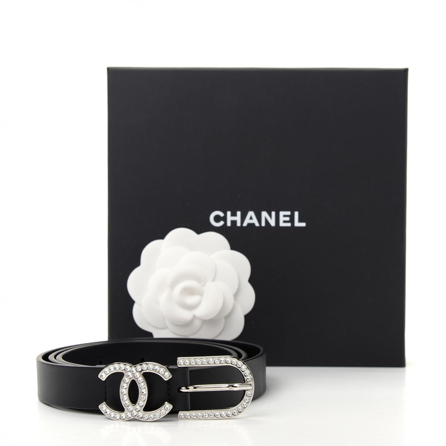 Calfskin Crystal CC Belt 85 34 Black