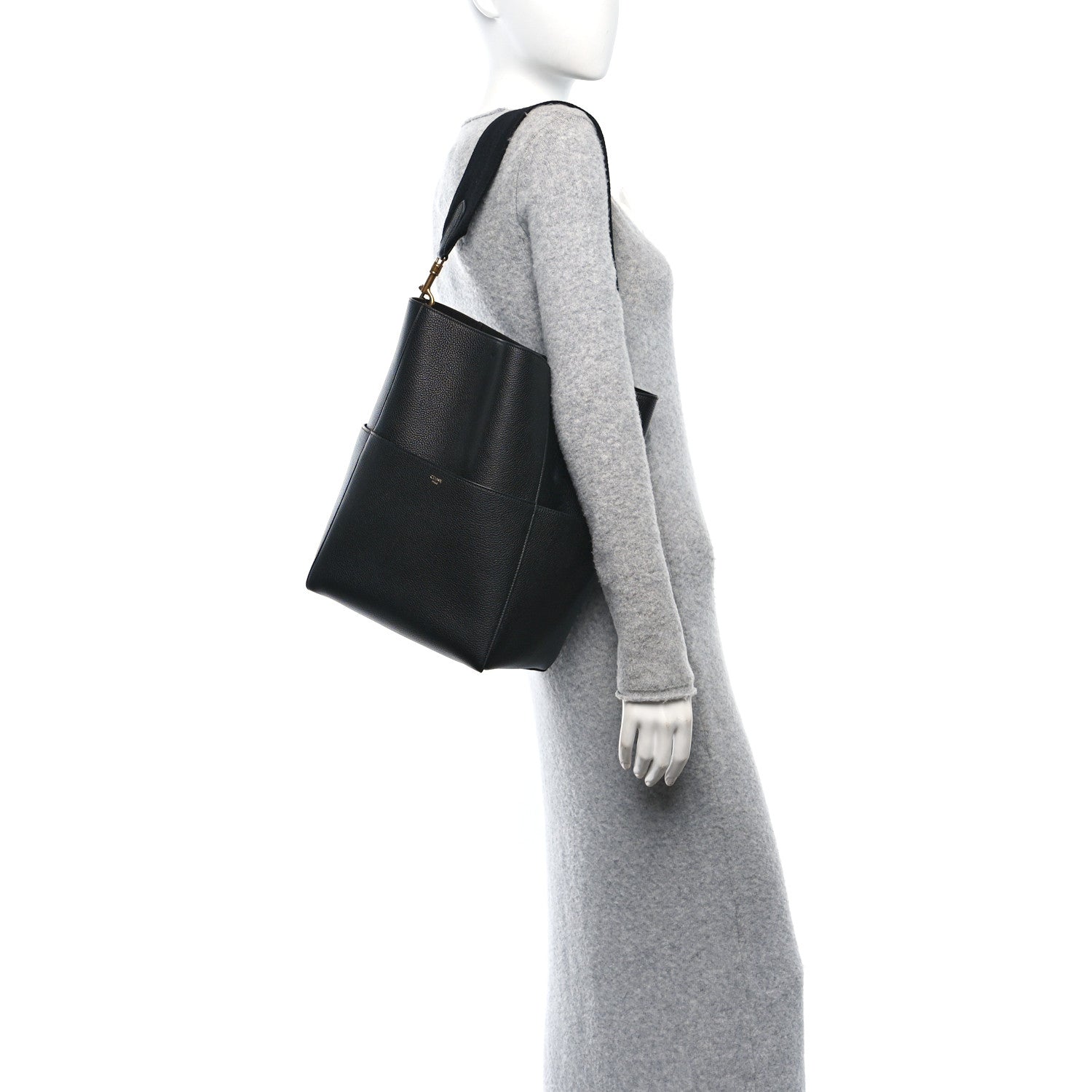 Celine Soft Grained Calfskin Sangle Bucket Bag Black 2 of 14