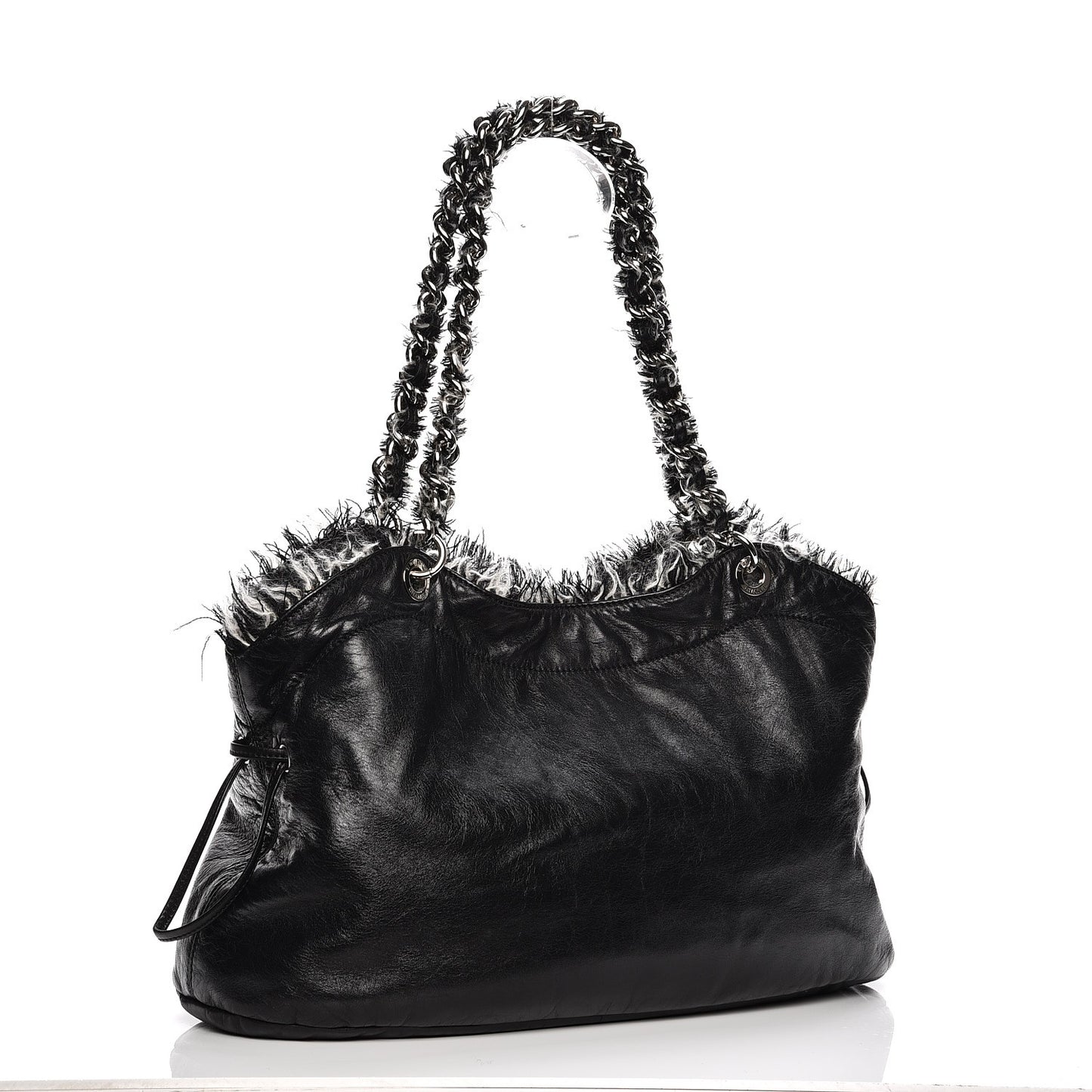 Tweed Lambskin Drawstring Tweedy Tote Black
